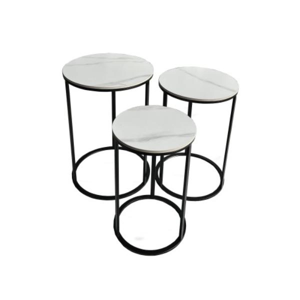 Round Black With White Top Side Table - 43cm x 43cm x 62cm