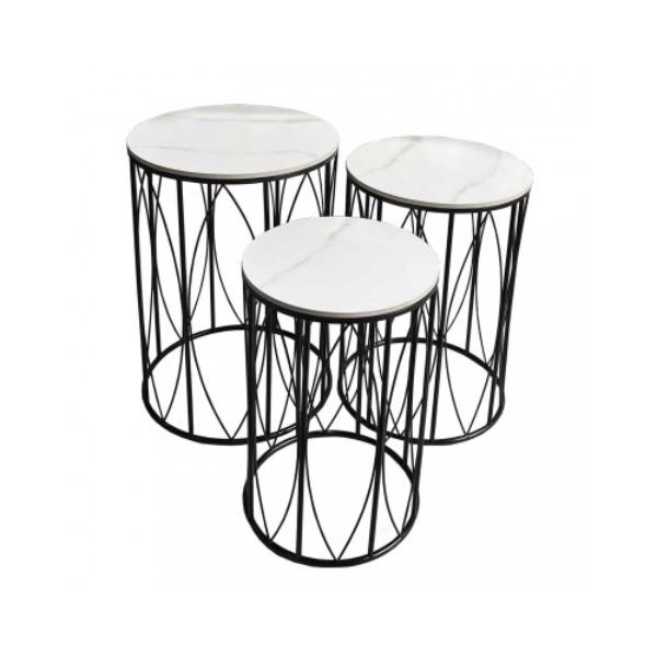 Round Black With White Top Table - 43cm x 43cm x 62cm