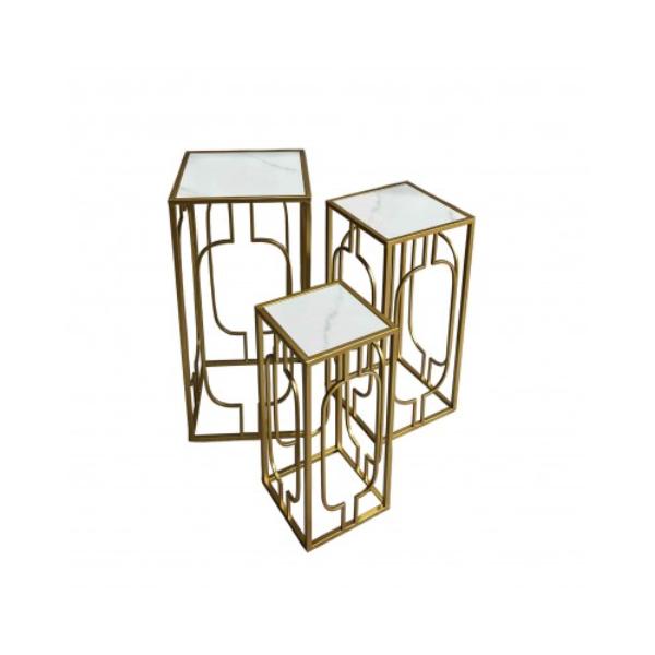 Gold With White Tops Side Tables - 51cm x 51cm x 62cm