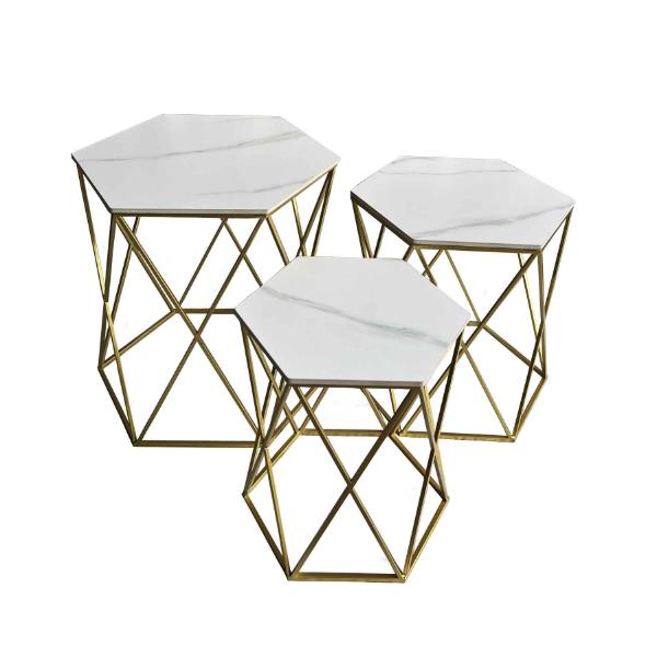 Gold With White Tops Side Tables - 33cm x 33cm x 72cm