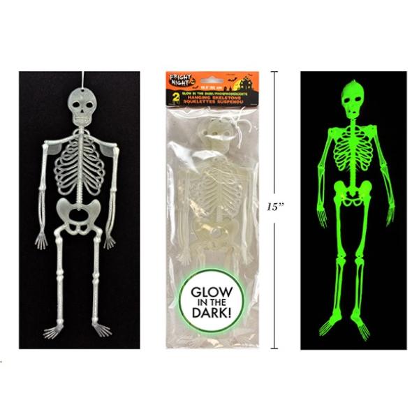 2 Pack Halloween Glow In Dark Hanging Skeleton - 32cm