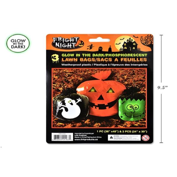 3 Pack Glow In The Dark Halloween Lawn Leaf Bags