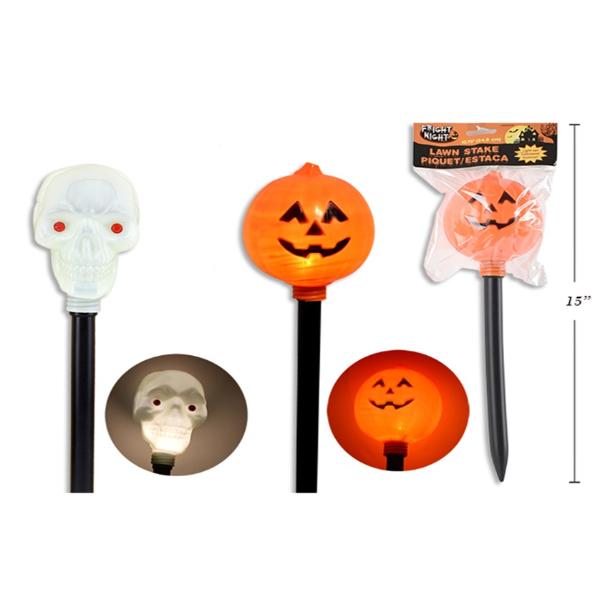 Halloween Pumpkin Skull Light Up Lawn Stake - 35cm