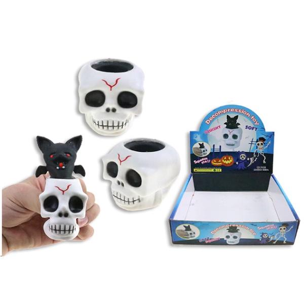 Halloween Squishy Skull With Pop Out Bat - 5.4cm