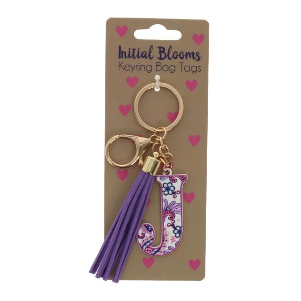 Initial J Blooms Keyring Bag Tags