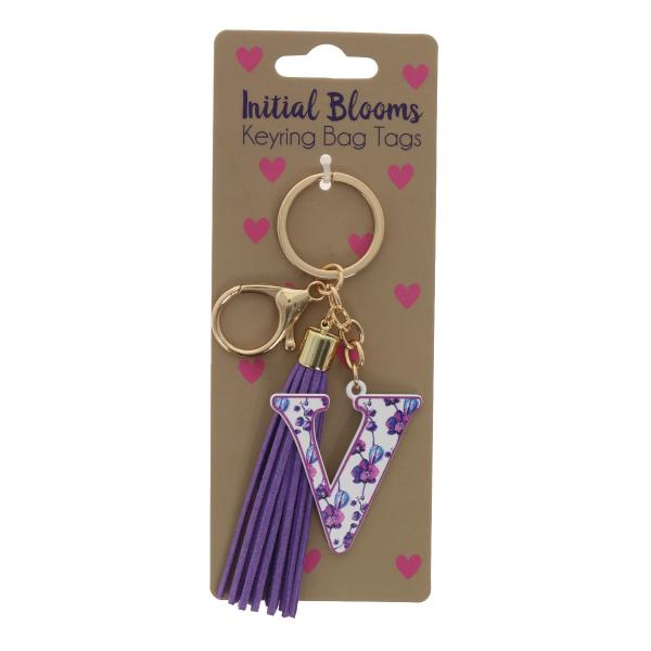 Initial V Blooms Keyring Bag Tags