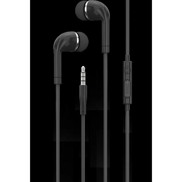Black Earphone With Mic And Volume Control Euro Style