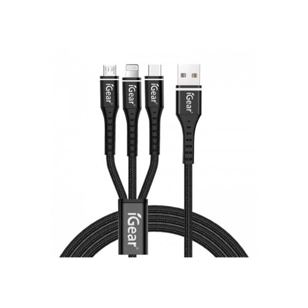 Black 3 In 1 Heavy Duty Braided Cable