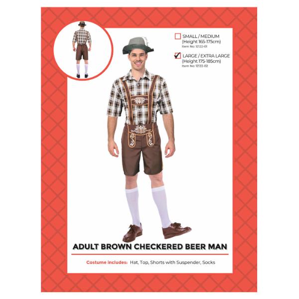 Adult Brown Checkered Beer Man - Large - X Large