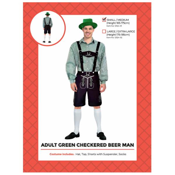 Adult Green Checkered Beer Man - Small - Medium