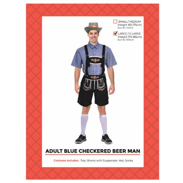 Adult Blue Checkered Beer Man - Large - X Large