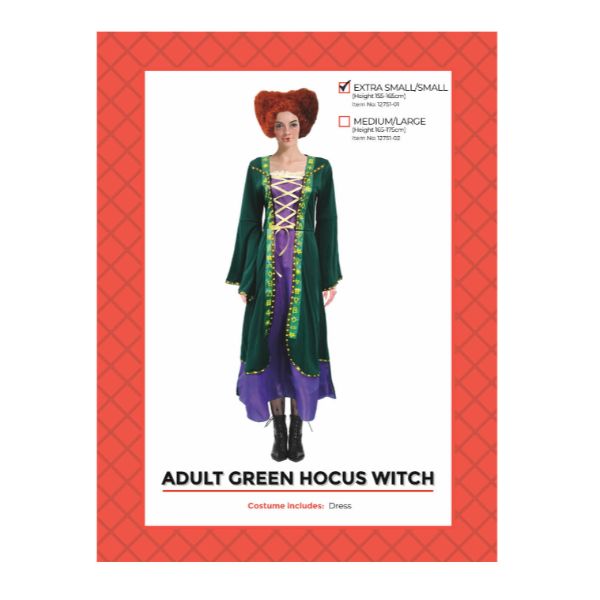 Adult Green Hocus Witch Costume - X Small - Small