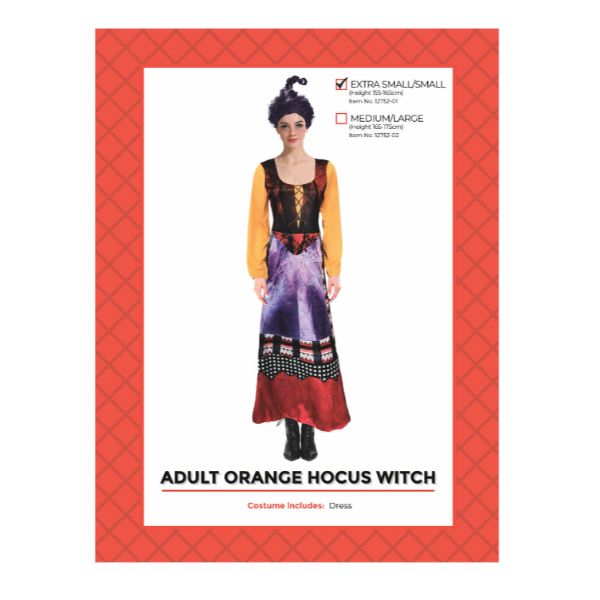 Adult Orange Hocus Witch Costume - X Small - Small