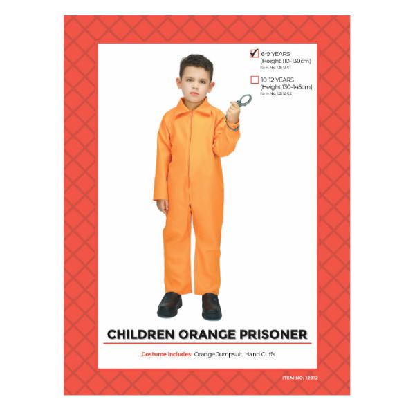 Children Orange Prisoner Costume - 6 - 9 Years