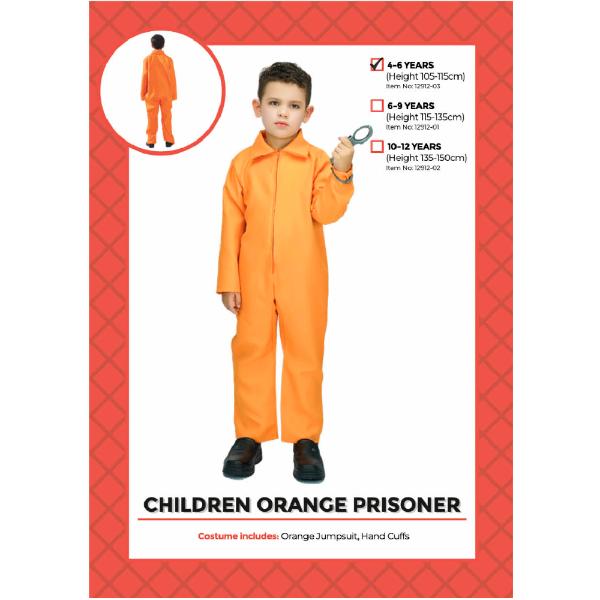 Children Orange Prisoner Costume - 4 - 6 Years