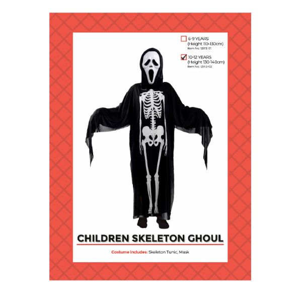 Skeleton Ghoul Kids Costume - 10 - 12 Years