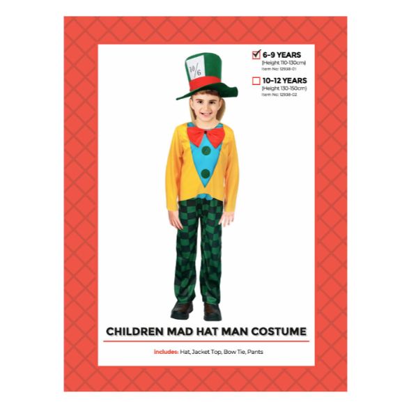 Children Mad Hat Man Costume - 6 - 9 Years