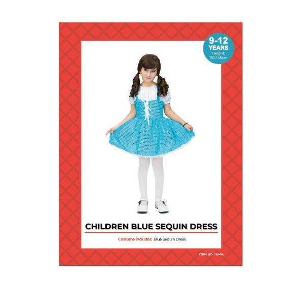 Blue Sequin Dress Kids Costume - 9 - 12 Years