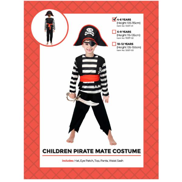 Children Pirate Mate Costume - 4 - 6 Years