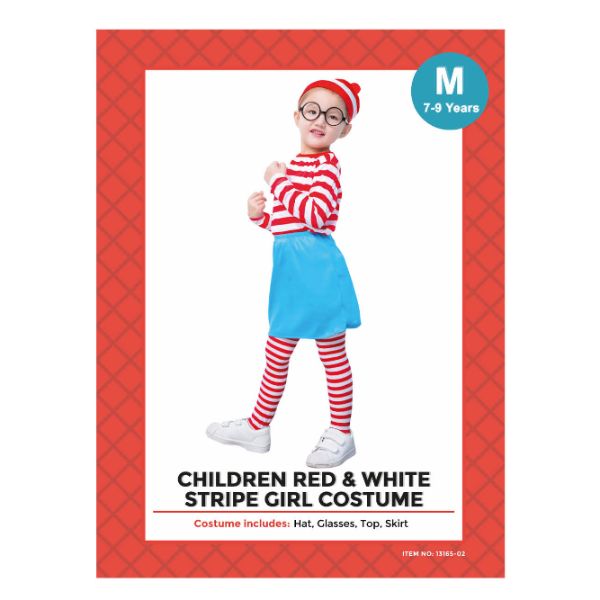 Children Red & White Stripe Girl Costume - 7 - 9 Years
