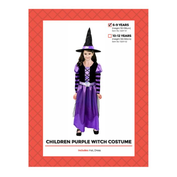 Purple Witch Kids Costume - 6 - 9 Years
