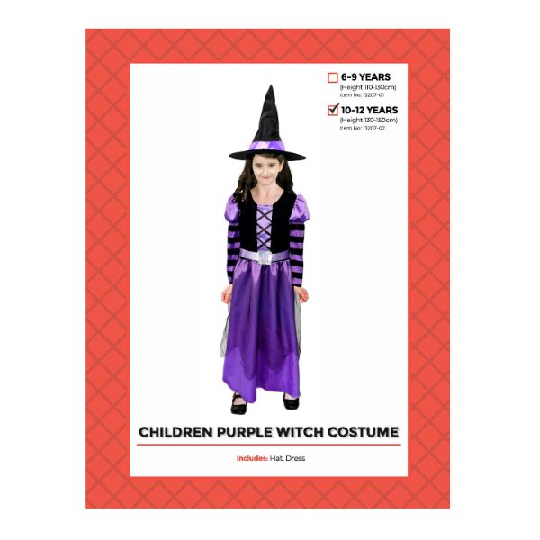 Purple Witch Kids Costume - 10 - 12 Years
