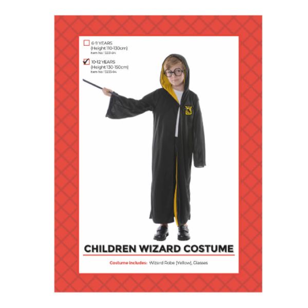 Children Yellow Wizard Costume - 10 - 12 Years