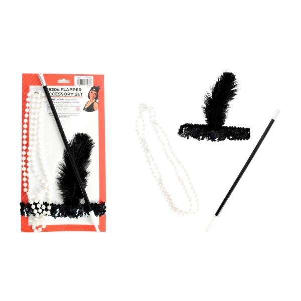 Deluxe Sequin Flapper Headband, Pearls & Cig Holder Set