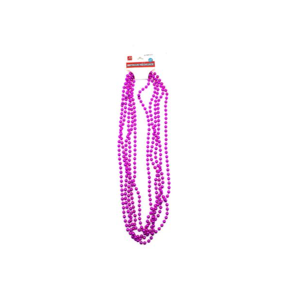 5 Pack Hot Pink Metallic Beaded Necklace