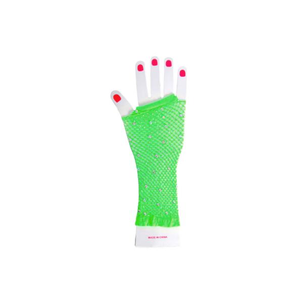 Green Long Diamantes Fishnet Glove