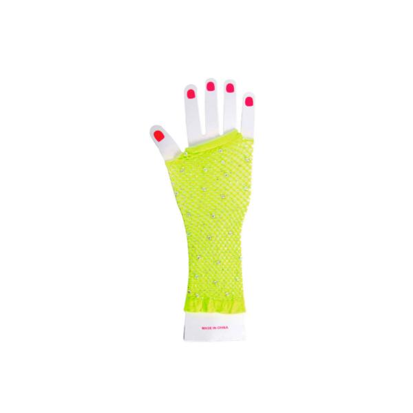 Yellow Long Diamantes Fishnet Glove