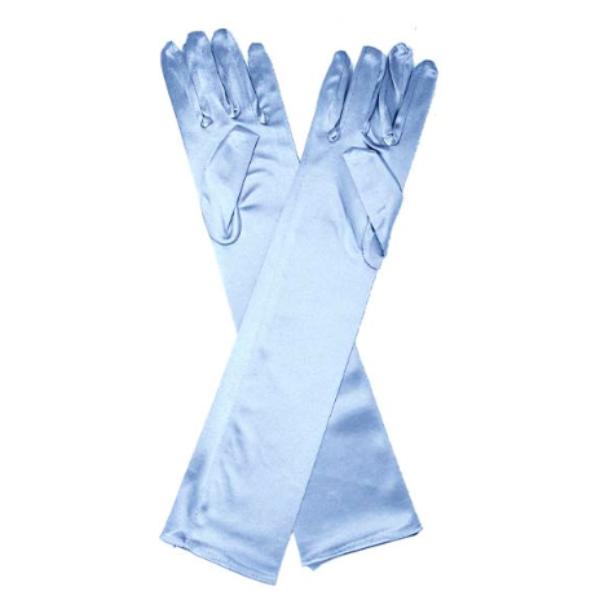 Light Blue Satin Long Gloves - 43cm