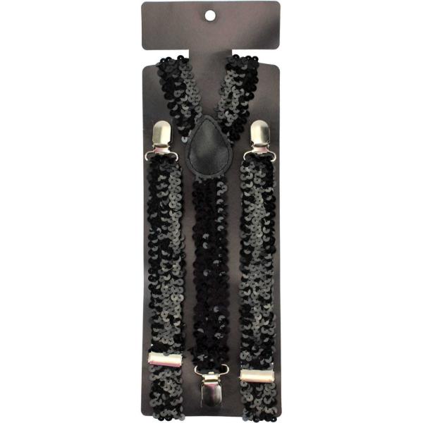 Black Sequin Adjustable Clip On Suspenders