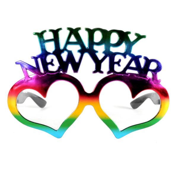 Rainbow Happy New Year Party Heart Glasses
