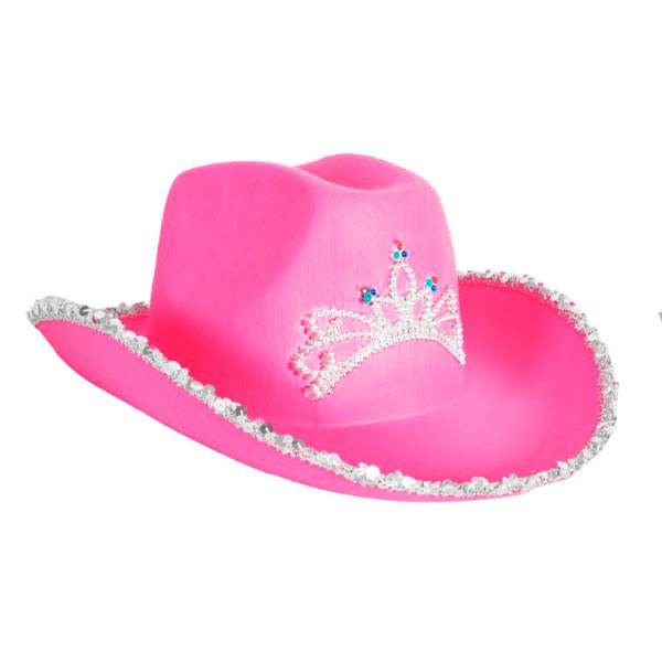Hot Pink Sequin Rim Cowboy Hat With Tiara