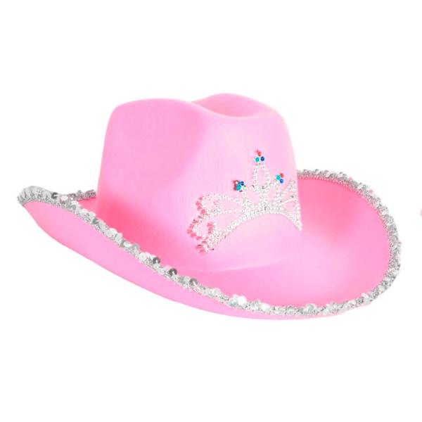 Pink Sequin Rim Cowboy Hat With Tiara