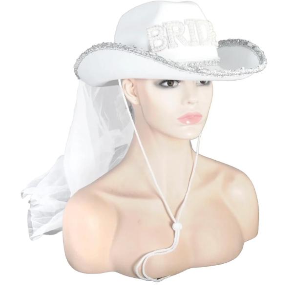 Deluxe Bride Cowboy Hat With Veil