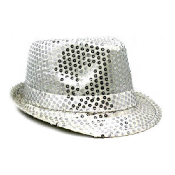 Silver Sequin Trilby Fedora Hat