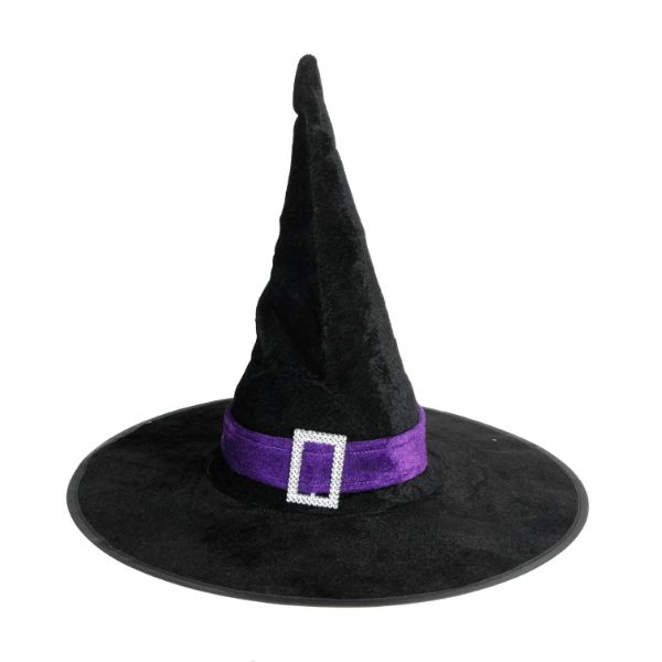 Velvet Black Witch Hat With Purple Band