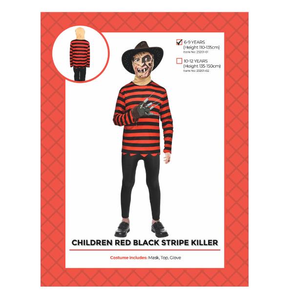 Children Red & Black Stripe Killer - 6 - 9 Years