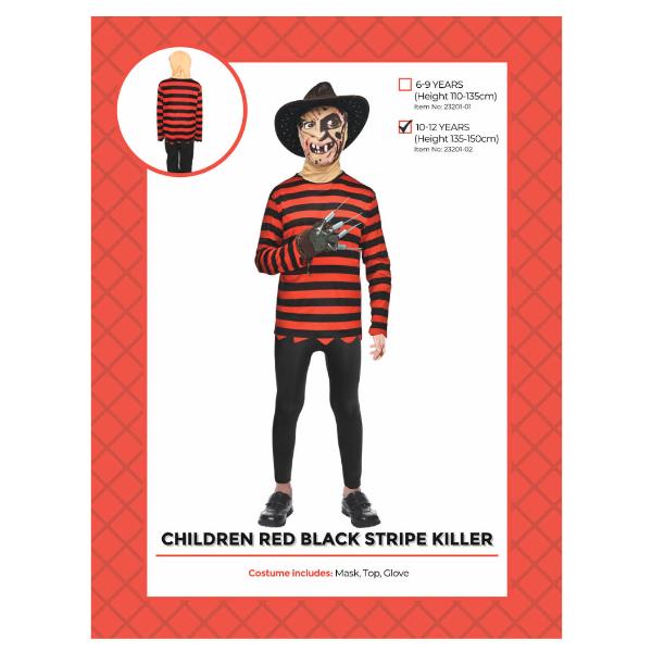 Children Red & Black Stripe Killer - 10 - 12 Years