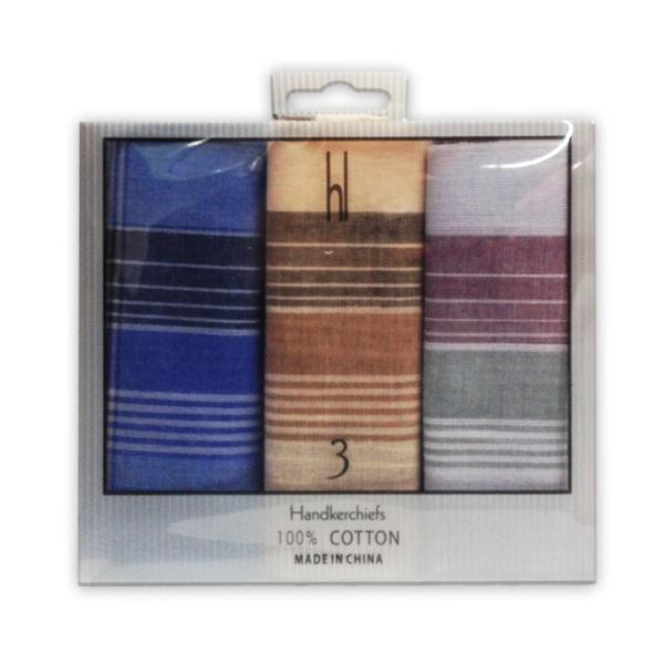 3 Pack Mens Cotton Handkerchief - 36cm x 36cm