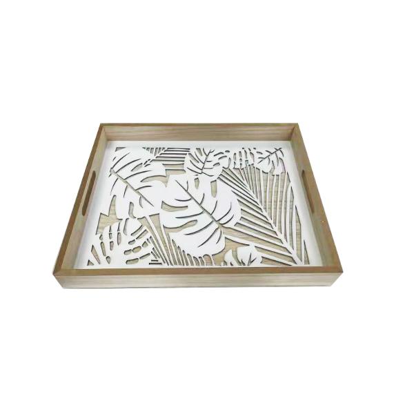 Wooden White Glass Tray - 40cm x 30cm