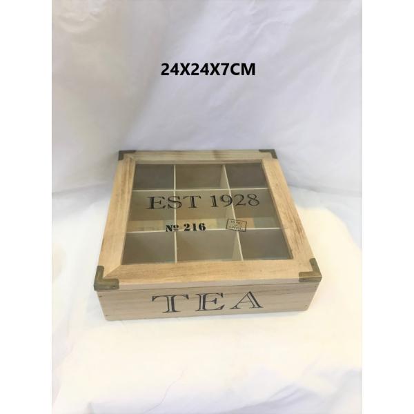 Wooden 9 Section Tea Box - 24cm x 24cm x 7cm