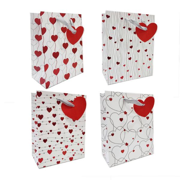 Large Assorted Valentines Love Heart Gift Bags - 26cm x 32cm x 12.5cm