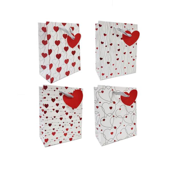 Medium Assorted Valentines Love Heart Gift Bags - 18cm x 23cm x 10cm