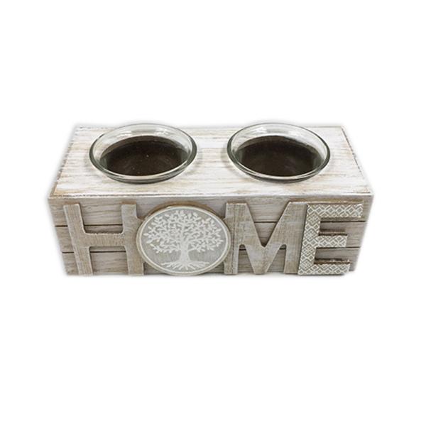 Wooden Home Candle Holder - 18cm x 8cm x 6cm