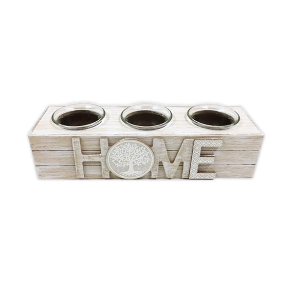 Wooden Home 3 Candle Holder - 26cm x 8cm x 6cm