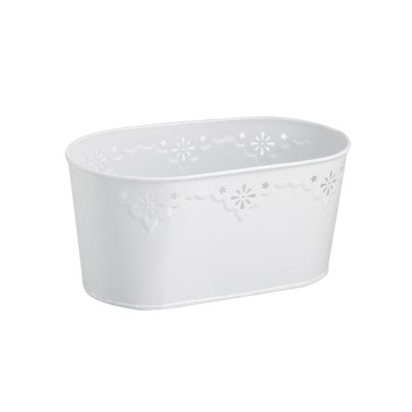 White Metal Oval Pot - 22.5cm x 13cm x 10.5cm