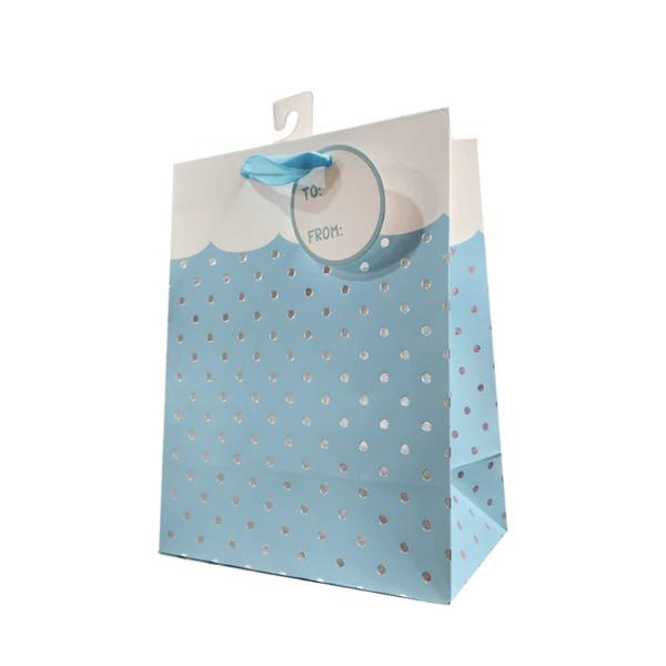 Gift Bag Dots Wavy Cuff Blue Med 23*18*10CM